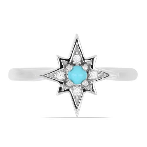 BUY NATURAL BLUE TURQUOISE GEMSTONE CLASSIC RING IN 925 SILVER